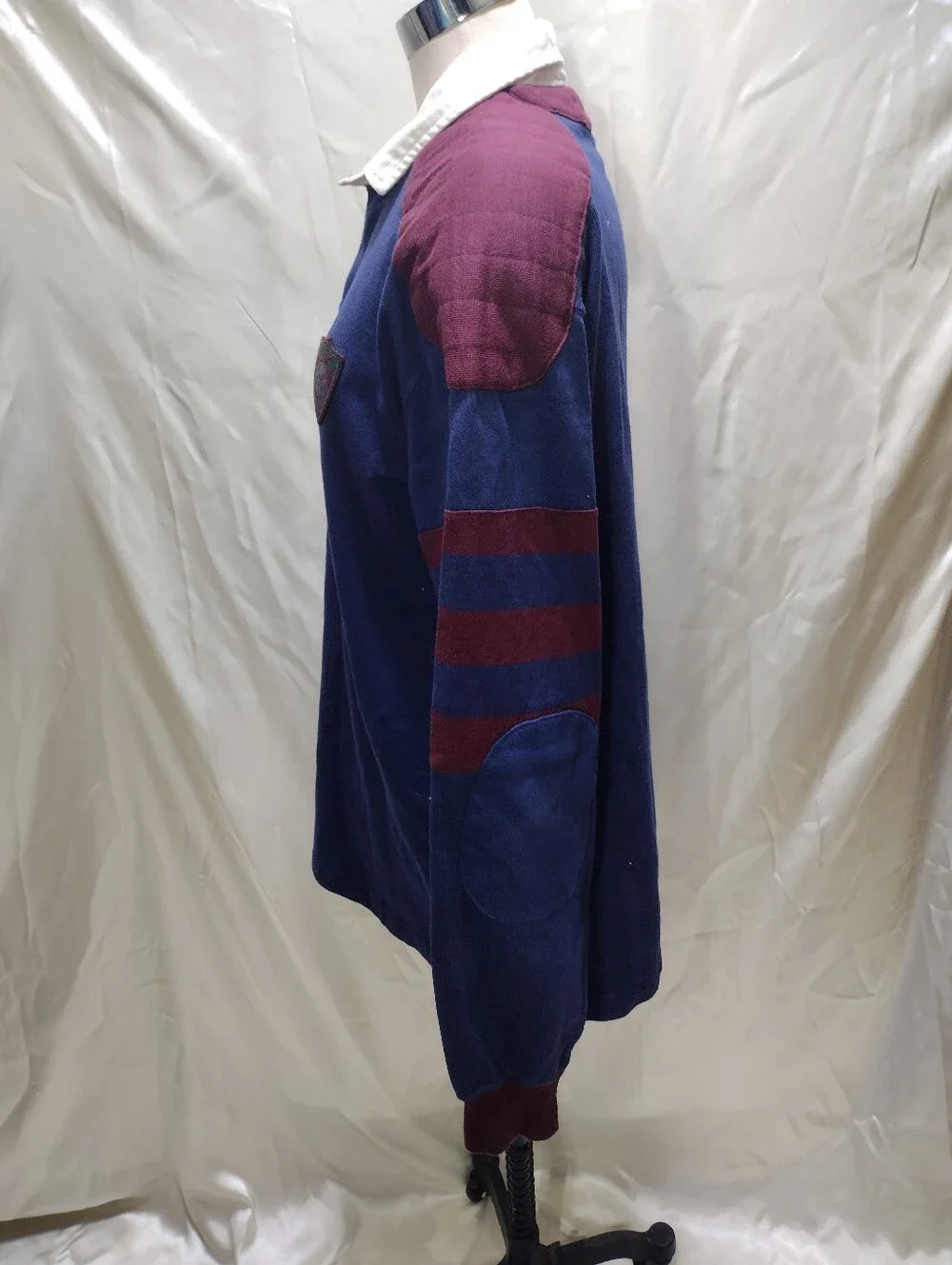 Vtg Polo Ralph Lauren Rugby Shirt Mens L USA Crest Elbow Patch Padded Shoulder.